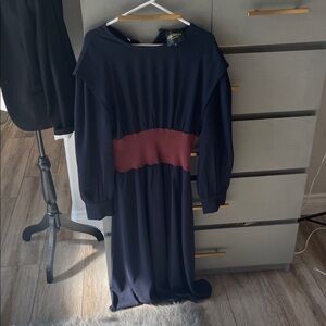 Rebels Navy Long Sleeve Dress with Burgundy Accent